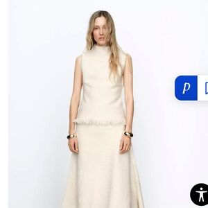 Zara Elegant Cream Fringed Knit Top